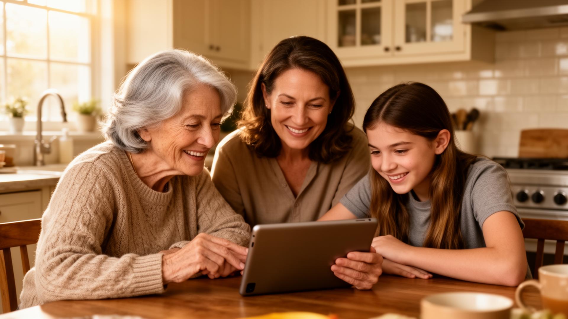 Multigenerational family — grandmother, mother, and daughter — feeling safe together